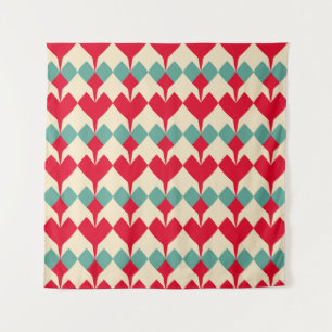 Mint blauw, rode harten tegel patroon. wandkleed