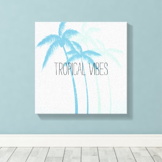 Mint blauw tropische palmbomen Ombre Canvas Afdruk (Insitu (Houten vloer))
