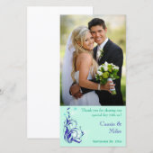 Mint, Blauw, White Floral Wedding Photo Card Bedankkaart (Voorkant / Achterkant)