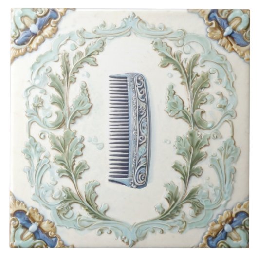Mint Blauw & Wit Haar Kam Grappige Salon Badkamer Tegeltje (Voorkant)