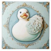 Mint Blauw Wit Schattige Rubber Ducky Duck Badkame Tegeltje (Voorkant)