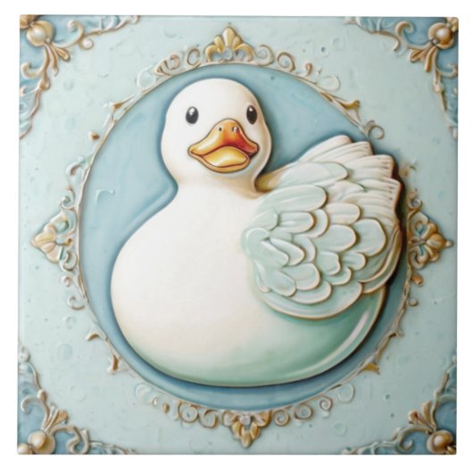Mint Blauw Wit Schattige Rubber Ducky Duck Badkame Tegeltje (Voorkant)