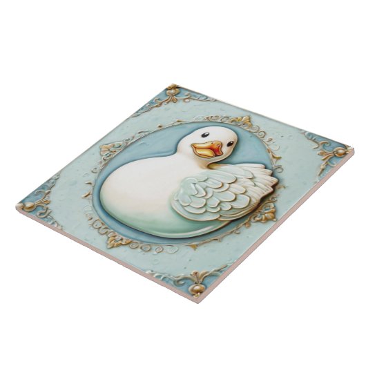 Mint Blauw Wit Schattige Rubber Ducky Duck Badkame Tegeltje (Zijkant)