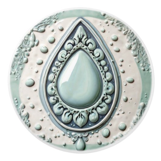 Mint Blauw & Wit Water Drop Teardrop Badkamer Keramische Knop (Voorkant)