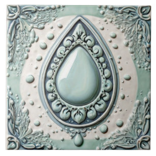 Mint Blauw & Wit Water Drop Teardrop Badkamer Tegeltje