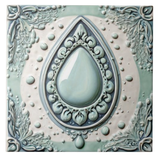 Mint Blauw & Wit Water Drop Teardrop Badkamer Tegeltje (Voorkant)