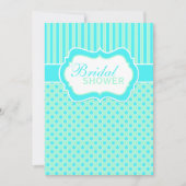 Mint, blauw, witte pokadop, Stripes Shower Invite Kaart (Voorkant)