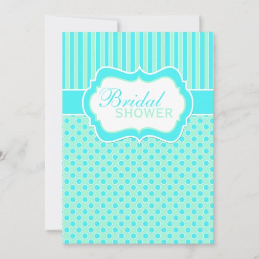 Mint, blauw, witte pokadop, Stripes Shower Invite Kaart (Voorkant)
