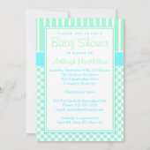 Mint, blauw, witte strepen, Stippen Baby shower no Kaart (Achterkant)