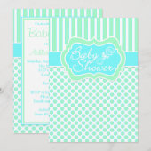 Mint, blauw, witte strepen, Stippen Baby shower no Kaart (Voorkant / Achterkant)