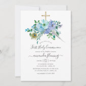 Mint & Blauwe Aquarel Boho Bloemstuk Heilige Commu Kaart (Voorkant)
