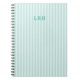 Mint Blauwe Streep Design Kleine Initialen Monogra Notitieboek