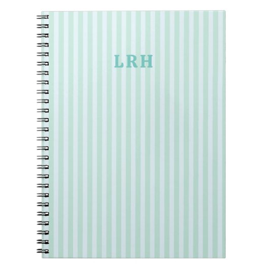 Mint Blauwe Streep Design Kleine Initialen Monogra Notitieboek (Voorkant)