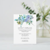 Mint & Blauwe Waterverf Boho Bruiloft Gast Details Informatiekaartje (Staand voorkant)