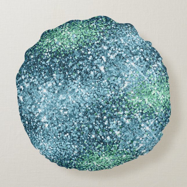 Mint Blauwgroen Aqua Sparkle Mermaid Glitter Rond Kussen (Achterkant)