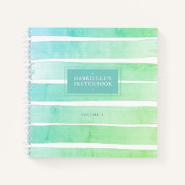 Mint Blauwgroen Blauw Schetsboek Ombre Stripes met Notitieboek