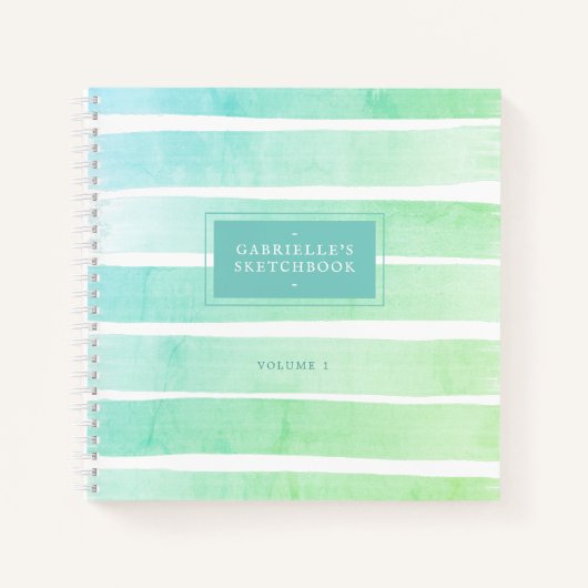 Mint Blauwgroen Blauw Schetsboek Ombre Stripes met Notitieboek (Voorkant)
