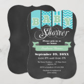 Mint Blauwgroen Chalkboard Flag Baby shower Uitnod Kaart (Voorkant / Achterkant)