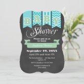 Mint Blauwgroen Chalkboard Flag Baby shower Uitnod Kaart (Staand voorkant)