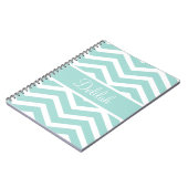 Mint Blauwgroen Chevron - Aangepaste naam Notitieboek (Linkerzijde)