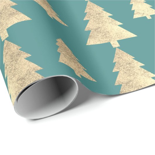 Mint Blauwgroen Cottage Gold Blush kerstboomkraft Cadeaupapier (Rol Hoek)