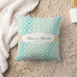Mint & Blauwgroen Damask Bride & Groom Kussen