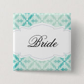 Mint & Blauwgroen Damask Bride Vierkante Button 5,1 Cm (Voorkant)