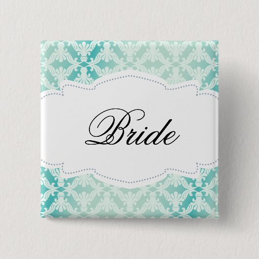 Mint & Blauwgroen Damask Bride Vierkante Button 5,1 Cm (Voorkant)