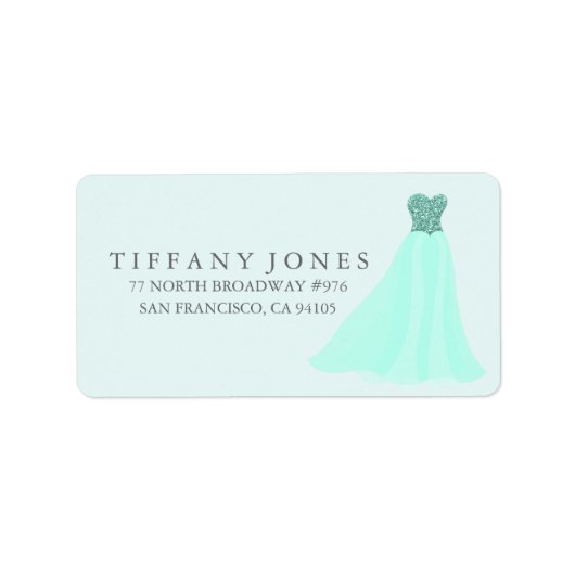 Mint Blauwgroen Glitter Dress Gown Address Label (Voorkant)