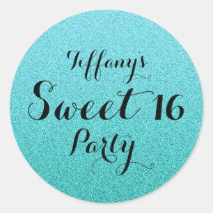 Mint Blauwgroen Glitter Faux Ombre Sweet 16 Sticke Ronde Sticker