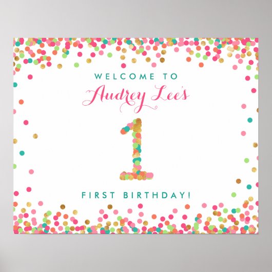 Mint Blauwgroen Gold 1 jaar Welkomstwoord Poster (Voorkant)