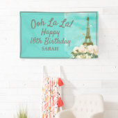 Mint Blauwgroen Gold Sweet 16 Paris Eiffel Tower Spandoek (Insitu)