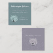 Mint Blauwgroen Heart Leaf Tree Boho Floral and Fe Vierkante Visitekaartje (Voorkant / Achterkant)