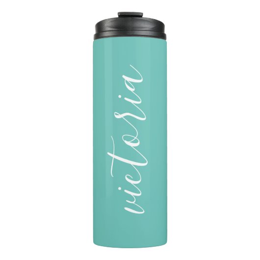 Mint Blauwgroen Monogram Thermal Tumbler Thermosbeker (Voorkant)