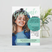 Mint & Blauwgroen Retro Arch Photo Afstuderen Kaart (Staand voorkant)