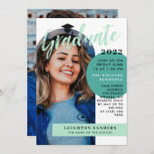 Mint & Blauwgroen Retro Arch Photo Afstuderen Kaart (Voorkant / Achterkant)