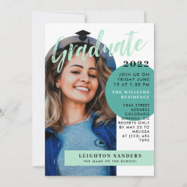 Mint & Blauwgroen Retro Arch Photo Afstuderen Kaart