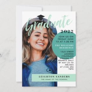 Mint & Blauwgroen Retro Arch Photo Afstuderen Kaart