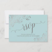Mint Blauwgroen Silver Lace Elegant Calligraphy We RSVP Kaartje (Voorkant)