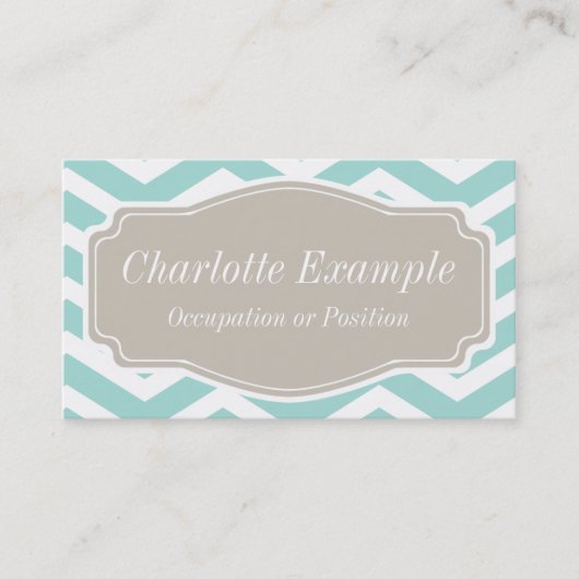 Mint Blauwgroen White Tan Chevron Personal Visitekaartje (Voorkant)