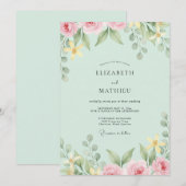 Mint Bleke Blush Bladerige Trouw Kaart (Voorkant / Achterkant)