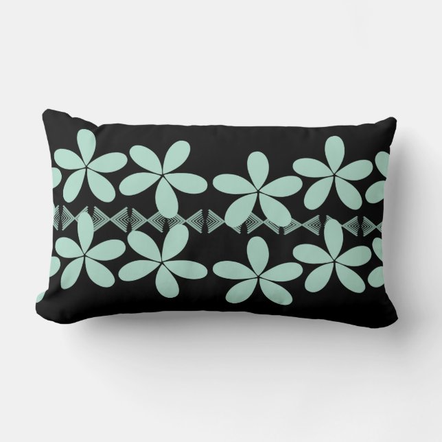 Mint Bloemen Zwart Kussen (Voorkant)