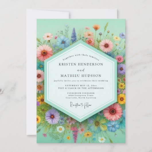 Mint Bloemrijke Weide Wistful Huwelijk Kaart (Voorkant)