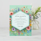 Mint Bloemrijke Weide Wistful Huwelijk Kaart (Staand voorkant)