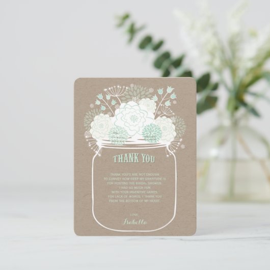 Mint Blooms Mason Jar bruiloft bedankkaart Kaart (Staand voorkant)