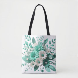 Mint Blossom Elegance Floral Charm tote bag