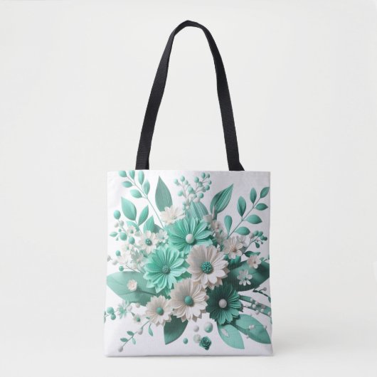 Mint Blossom Elegance Floral Charm tote bag (Voorkant)