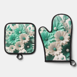 Mint Blossom Oven Mitt Set for Cook  porta olla