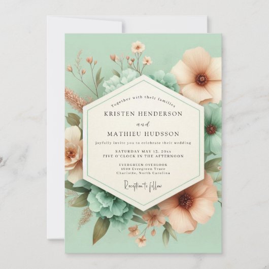 Mint Blossom Whimsical Wedding Kaart (Voorkant)