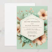 Mint Blossom Whimsical Wedding Kaart (Voorkant / Achterkant)